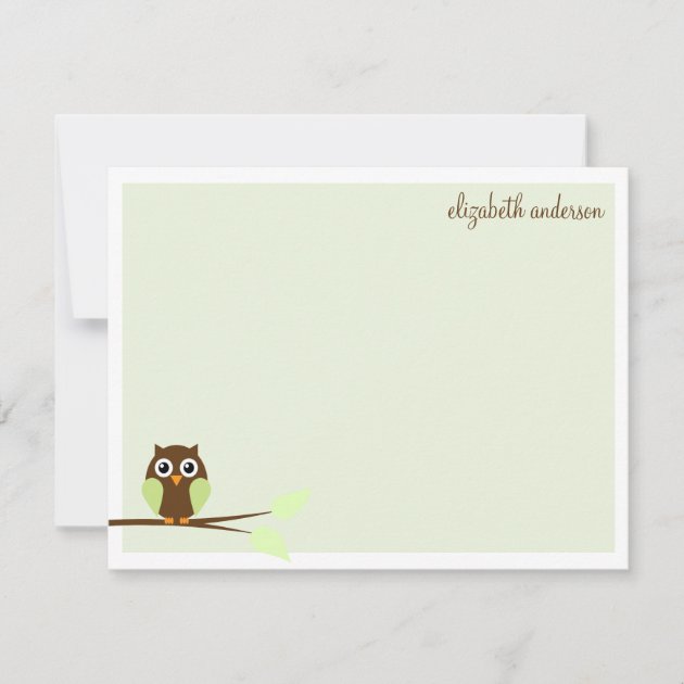 Sweet Green Owl Flat Thank You Cards