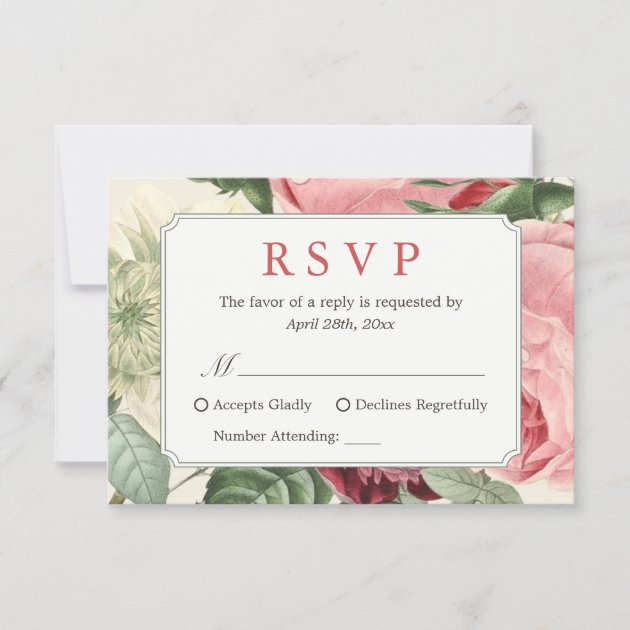 Beautiful Vintage Floral Wedding RSVP Reply (front side)