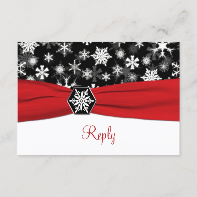 Black, White, Red Snowflakes Wedding Reply Card