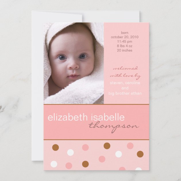 Pixie Pink Polka Dot Baby Girl Photo Announcement