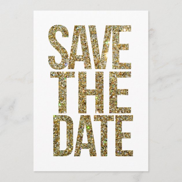 White & Gold Glitter Save the Date Typography