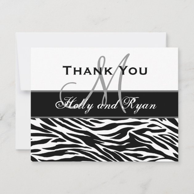 Black White Zebra Wedding Thank You Card