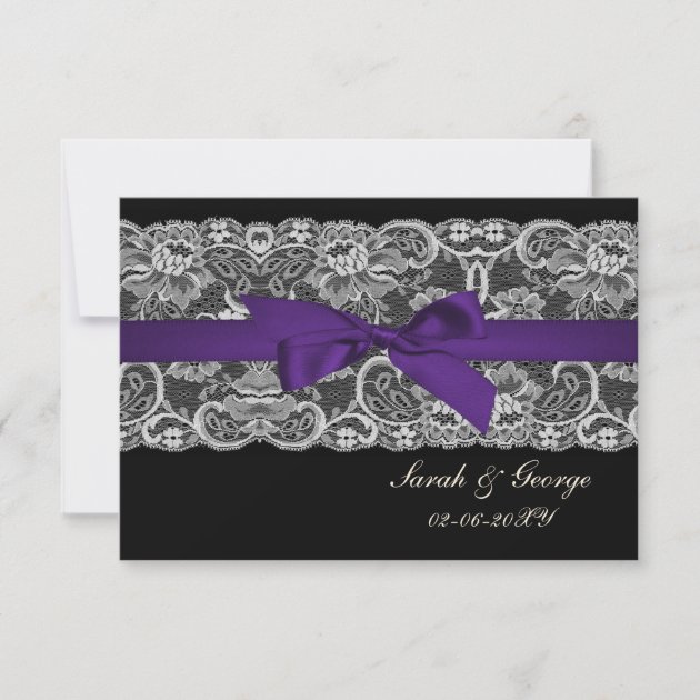 Faux lace and ribbon purple black  3.5 x 5 rsvp