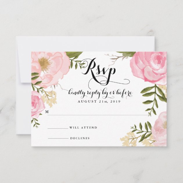 Modern Vintage Pink Floral Wedding RSVP Card