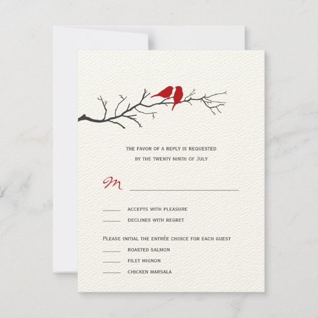 Birds Silhouettes Wedding RSVP cards - Red -