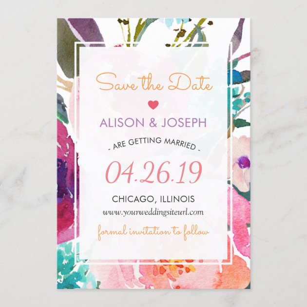 Save the Date | Modern Watercolor Garden Floral (front side)