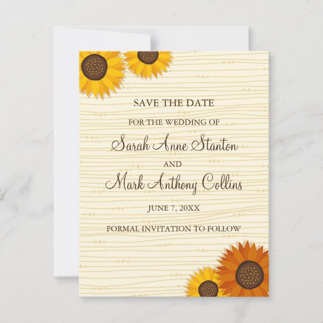 Sunflower wedding Save the date card (front side)