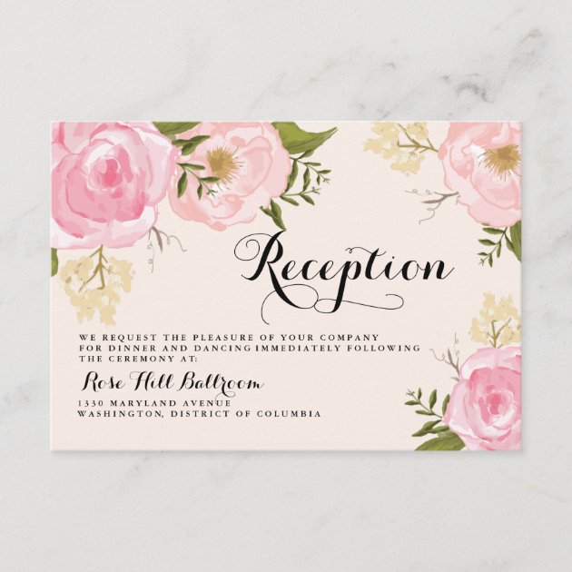 Modern Vintage Pink Floral Wedding Reception Card