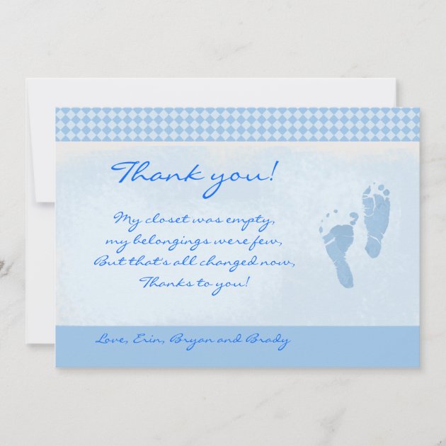 Baby Feet Blue Baby Shower Thank you Flat card