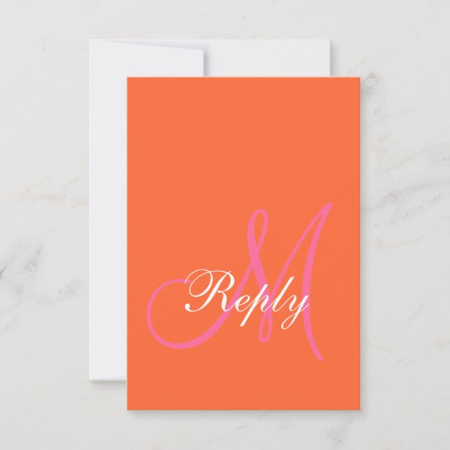 Orange Pink Monogram Wedding RSVP Cards
