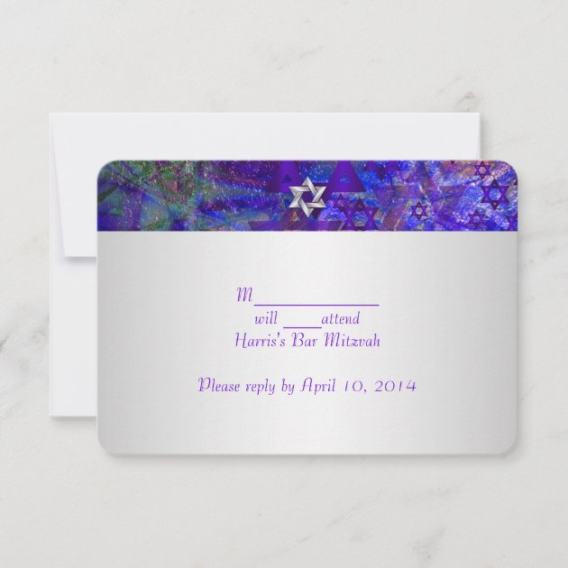 PixDezines rsvp/mod stars/Mitzvah/violet/silver RSVP Card