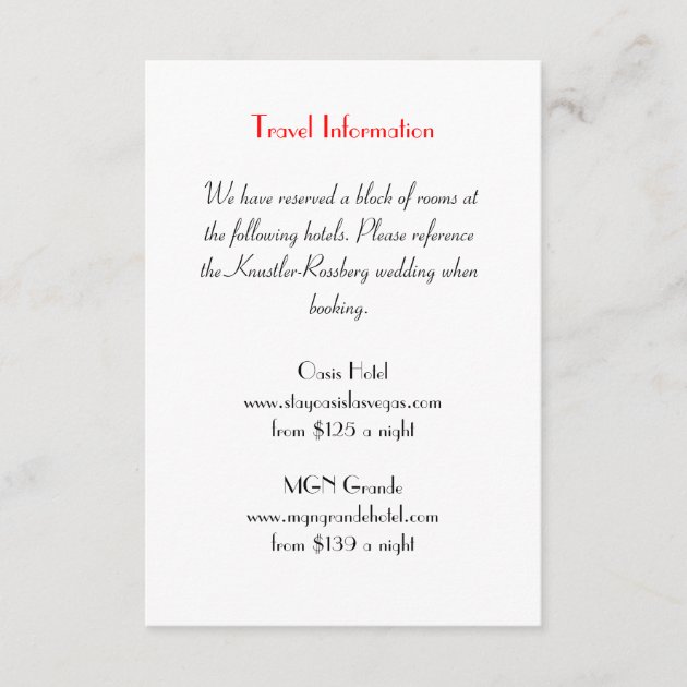 Love Struck Las Vegas Wedding Extra Info Card (front side)