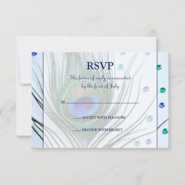 Glam Peacock Feather Blue Response Card