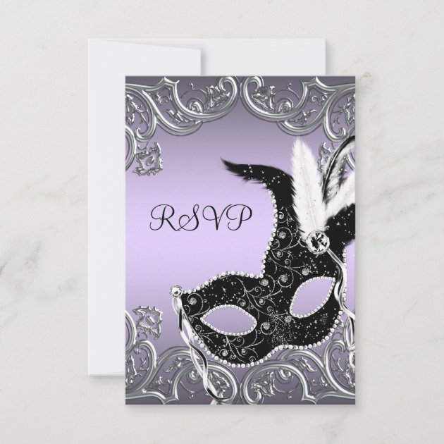 Silver Lavender and Black Masquerade Party RSVP (front side)