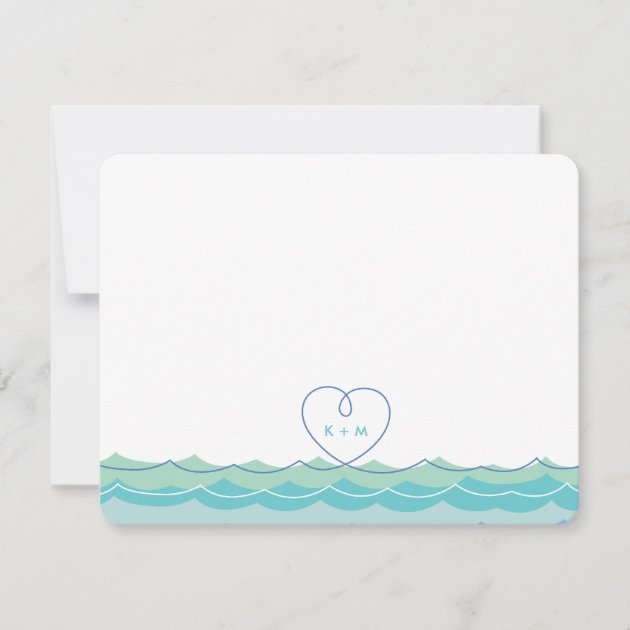 Aqua Blue Waves Loopy Heart Wedding Thank You Card