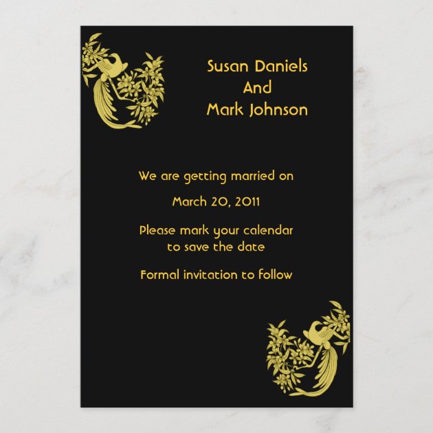 Gold Doves On Black Wedding Save The Date