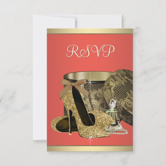 Elegant Gold and Coral Guava Birthday Party RSVP