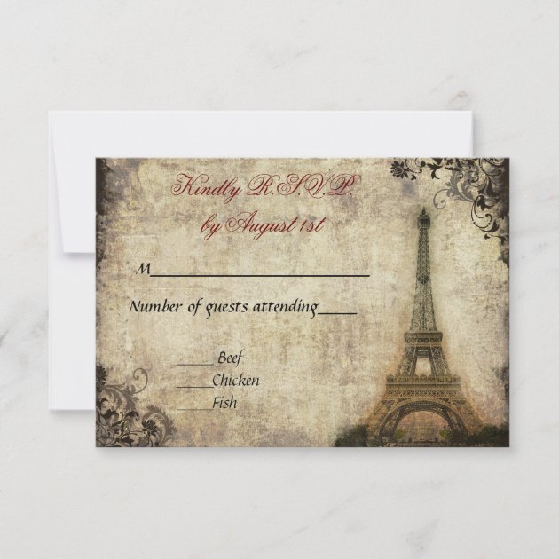 Eiffel Tower Vintage Wedding R.S.V.P. RSVP Card (front side)