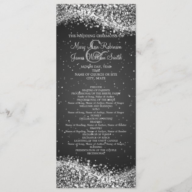 Elegant Wedding Program Sparkling Wave Black