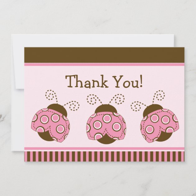 Pink & Brown Mod Ladybug Baby Shower Thank You (front side)