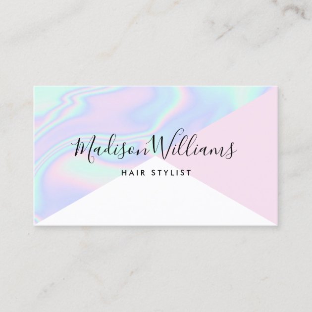 Holographic unicorn rainbow hair pink color block business card