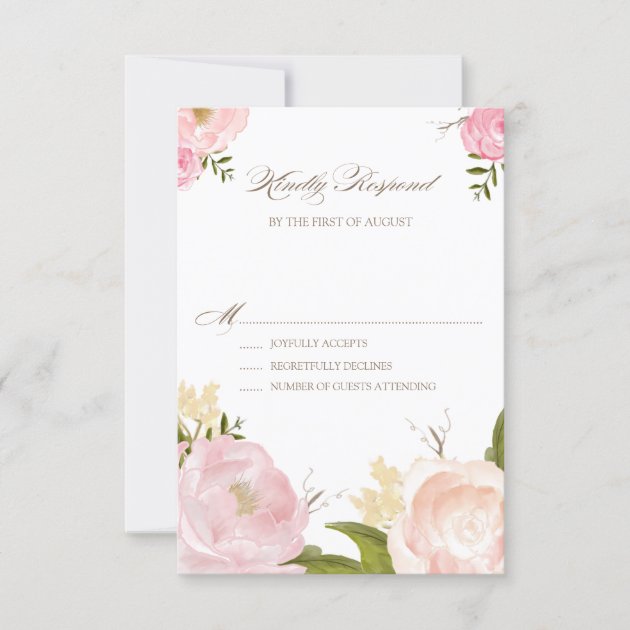 Romantic Watercolor Flowers Wedding RSVP Card (front side)