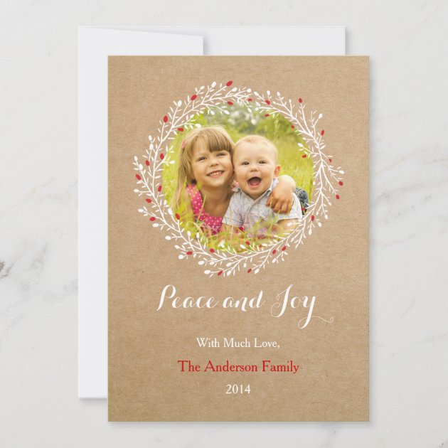 Rustic Wreath Peace and Joy Holiday Card Groupon
