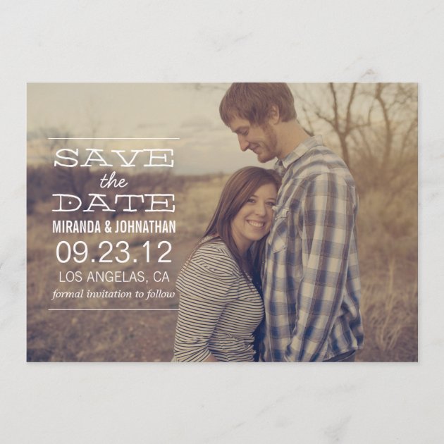 White Text Save the date Photo Announcements