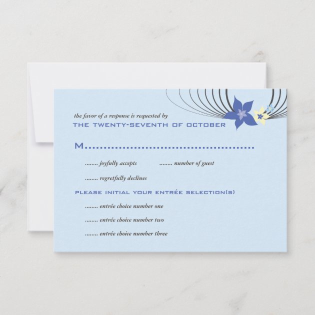 Ikebana Frangipani Blue Tropical Flower Wedding RSVP Card