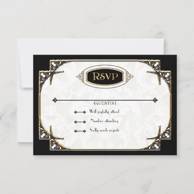 Art Deco Great Gatsby Style Typography n Lace Gold RSVP Card