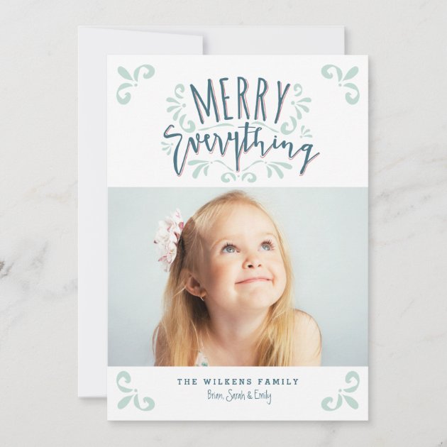 Merry Everything Trendy Photo Greeting Holiday Card (front side)