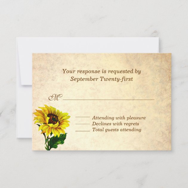 Antique Look Sunflower Wedding RSVP Card