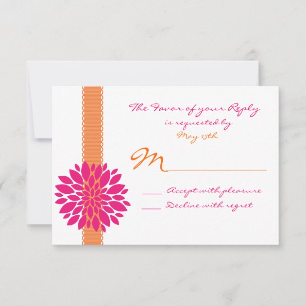 Orange Ribbon Pink Flower Wedding RSVP Reply Cards