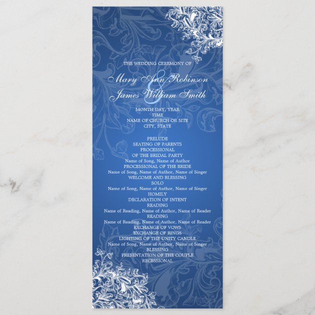 Elegant Wedding Program Vintage Swirls Blue
