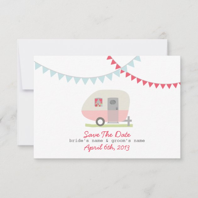 Pink Retro Trailer & Wedding Save The Date