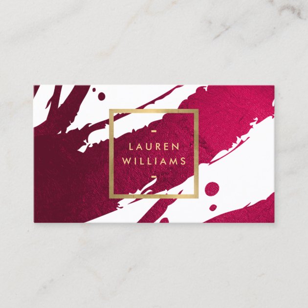 Abstract Deep Ruby Red Brushstrokes Business Card (front side)