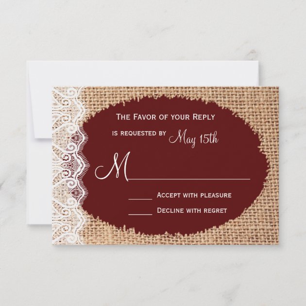 Rustic Country Burlap Lace Red Wedding RSVP