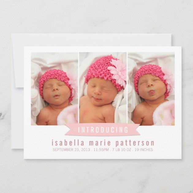 Modern Banner Baby Girl Photo Birth Announcement (front side)