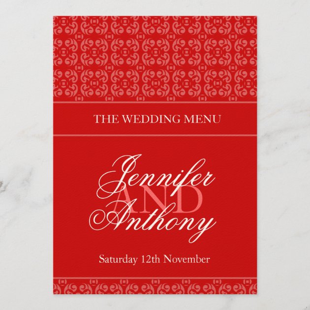Red banded wedding dinner menu