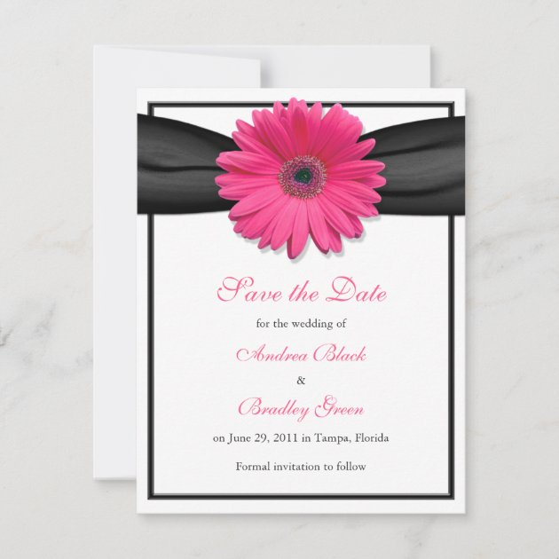 Pink Gerbera with Black Ribbon Save the Date Card