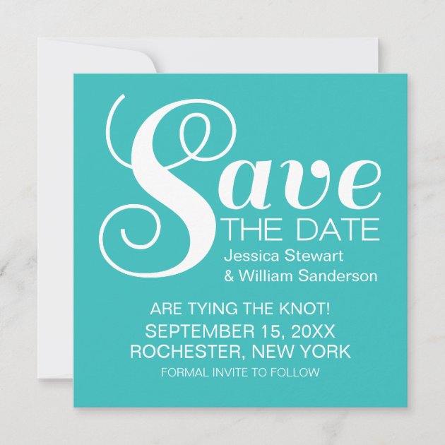 Chic Typography Save the Date Invite, Aqua