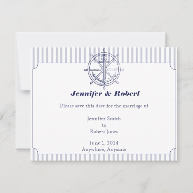 Nautical Anchor on Grey Stripe Save the Date Card