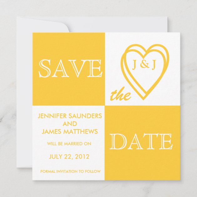 Yellow Love Monograms Save the Date Card