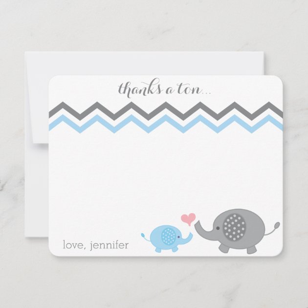 Elephant Baby Shower Thank You Blue Gray Chevron (front side)