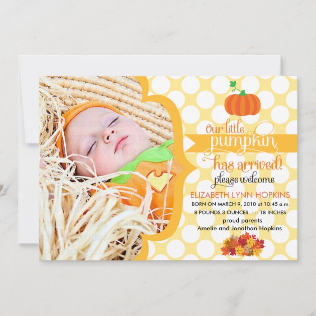 Fall Little Pumpkin Photo Birth Announcement
