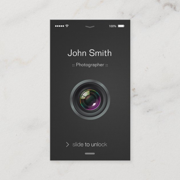 iPhone iOS Style - Camera Lens Photography Business Card (front side)