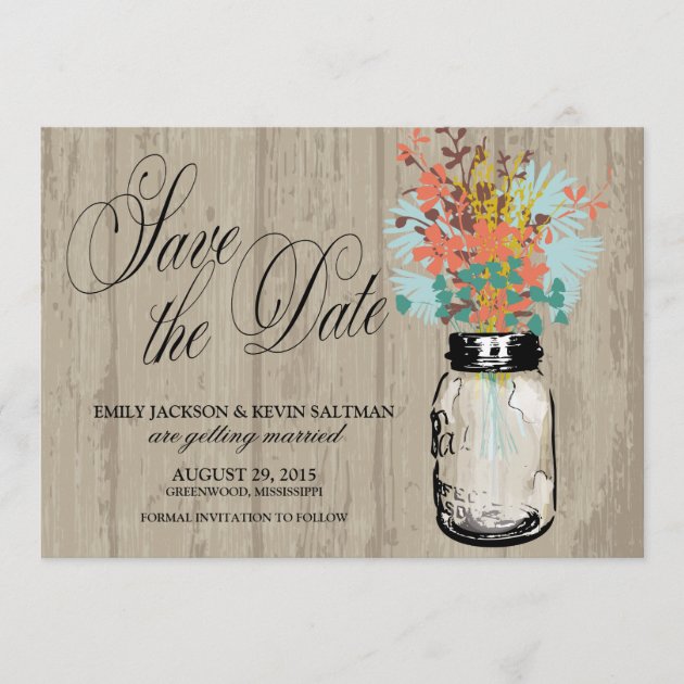 Mason Jar and Wildflowers Save the Date