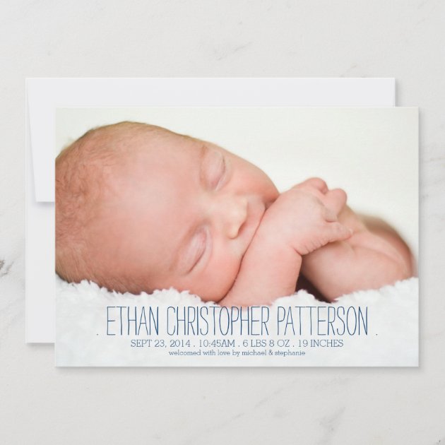 Modern Dream Two Photo Baby Boy Birth Announcement (front side)