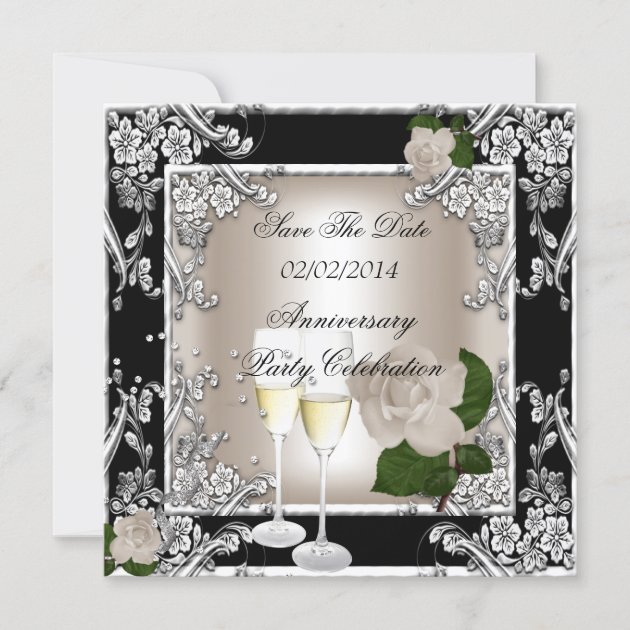 Save The Date Anniversary Wedding Cream Black (front side)