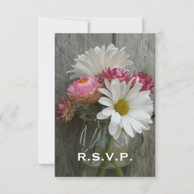 Wedding RSVP: Daisies, Strawflowers, & Barnwood RSVP Card